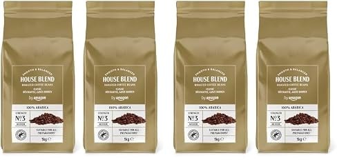 by Amazon 100% arabica Café En Grano Natural Classico, tueste medio, Puro arabica, certificado Rainforest Alliance, 1 kg (Paquete de 4)