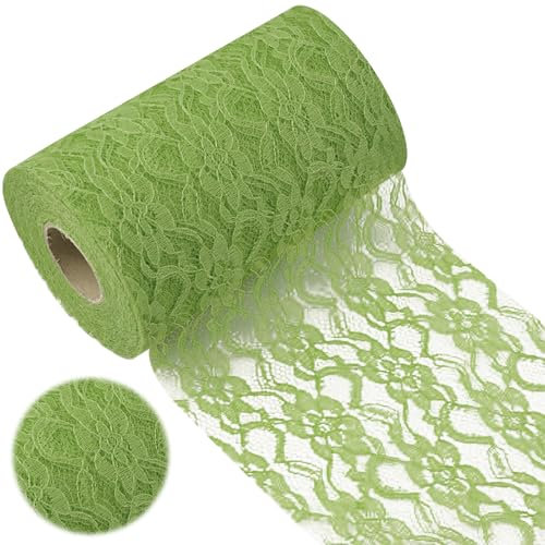 Tischläufer Spitze Tischlauf Grun15cm *22m Tischlauf Grün mit zarter Spitze Tischband Grün Spitzen Tischläufer Vintage Hochzeitsdeko Schmaler für Taufe Partys Kommunion Jubiläum
