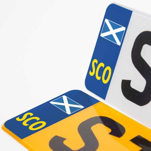 stika.co Set of 2 Scotland SCO Number Plate Stickers – Laminated Self-Adhesive Vinyl with Scottish Flag, Easy Application & UK Legal Compliance Post-Brexit