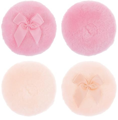 Aeaocvo 4 Stück 8 cm Runde Puderquaste, Ultraweich Makeup Waschbar Schleife Puderquaste für Rouge, Loses Puder, Körper Puder, Felce Azzurra Puder, Babypuder