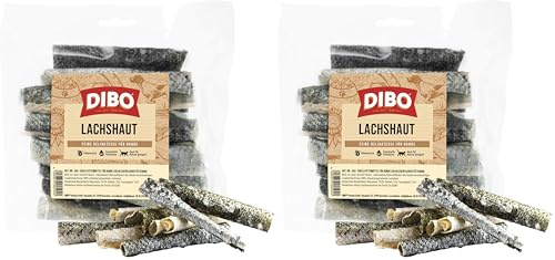 DIBO Lachshaut, 50g-Beutel, der kleine Snack oder Leckerli für Zwischendurch, Hundefutter (Packung mit 2)