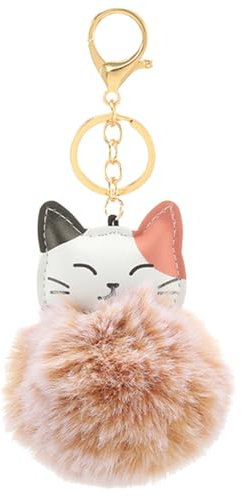 Lilinzhi Joli porte-clés en alliage avec pompon en forme de chat - Décoration de sac, beige, taille unique