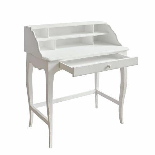 Loberon Sekretär Penworth, Funktionaler Stauraum, Detailreiche Formgebung, Dezentes Antik-Finish, Schreibtisch, Bürotisch, Mangoholz, Aluminium, antikweiß