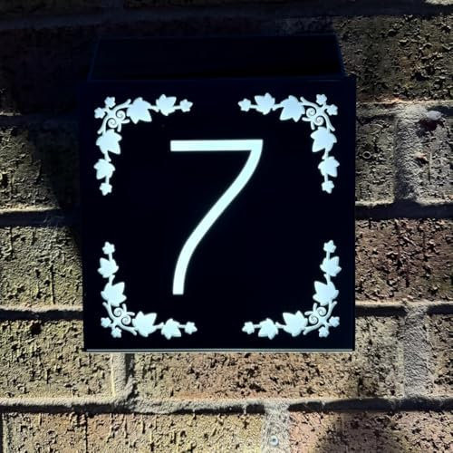 Personalised 45 LEDs Illuminate Modern Square Solar House Sign Plate, Customised Door Address Line Name Number Plaques for Gate Wall Porch Light with Address Display UV Stable Weather-proof | 18×18cm