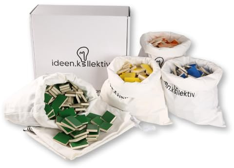 ideen.kollektiv Team Domino – 1000 Domino-Steine in 4 Farben aus Holz – Hochwertiges Dominospiel für Teambuilding & Zusammenarbeit – Perfekt für Workshops, Events & kreative Gruppenaktivitäten