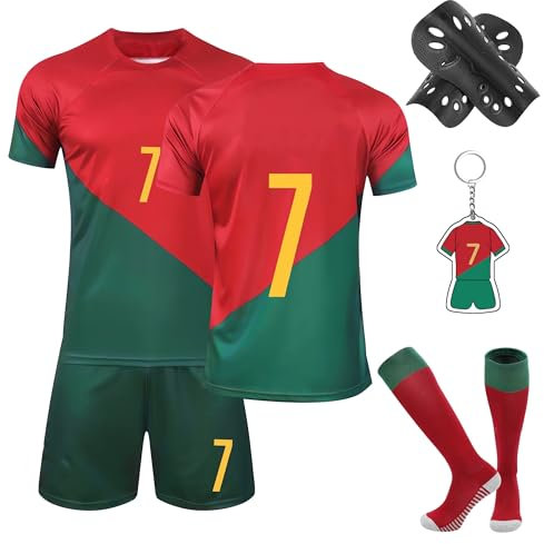 Fußball Trikot Kinder,Fußballtrikots Fussball T-Shirt Shorts Fussball Trikot Kinder Set mit Schienbeinschoner Socken Schlüsselanhänger für Jungen