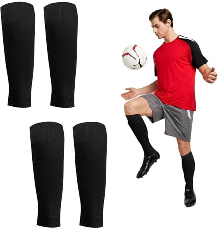 2 Paires Manchons de Chaussettes, Support de Chaussettes de Football, Respirantes Support Protège Tibias de Football Chaussette, pour Adultes pour Athlète Débutant ou de Haut Niveau,Unisex (Noir)