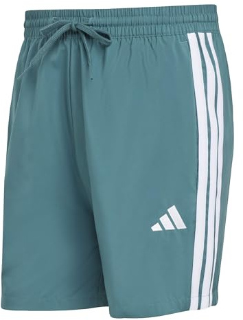 adidas Men's Essential Three Stripes Chelsea Base Short, preloved Teal/White, M