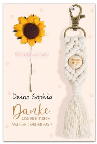 BOFUNX Schlüsselanhänger Erzieherin mit Herz + Sonnenblume Danke Karte, Erzieherin Geschenk für Kita Kindergarten Abschiedsgeschenk Erzieherin Lehrerin Danke Geschenk