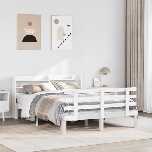 Xichuzi Bettgestell mit Kopfteil ohne Matratze Weiß 120x200 cm, Bett, Bed Frame, Familienbett, Bettrahmen, Bett Gestell, Bett Rahmengestell, Schlafzimmer Bett - 3306852