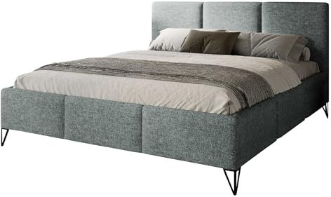Mirjan24 Polsterbett Leforn mit Bettkasten (2 Kammern), Lattenrost mit Federung und Holzrahmen, Schwarze Metallfüße, Bettgestell, Ehebett (Ruben 2111, 140 x 200 cm)