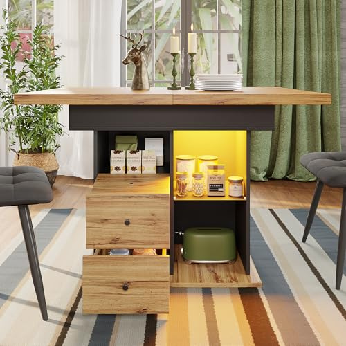Ligterra Esstisch Teleskoptisch, Klappbarer Küchentisch für 4-6 Personen, Ausziehbarer, Platzsparender, für Küche und Wohnzimmer, Tisch mit LED-Beleuchtung, 110-140×80cm (Schwarz)