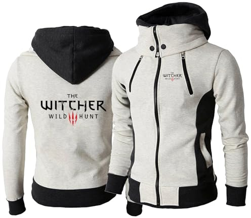 WZYRZ Winddichte Herren-Hoodies für Witcher, Flanell, Freizeitjacke, Hoodie, Herren, Durchgehender Reißverschluss, Warmer Sportjackenmantel mit Reißverschluss-Kapuzentaschen