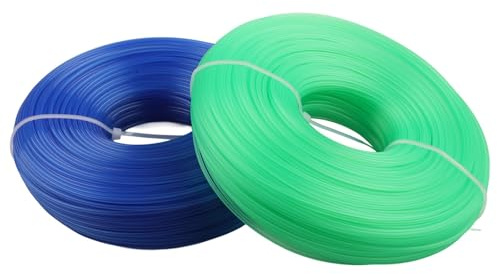 Lot de 2 fils de débroussailleuse en nylon de 1,6 mm, 200 m, pour gazon et mauvaises herbes, bleu et vert