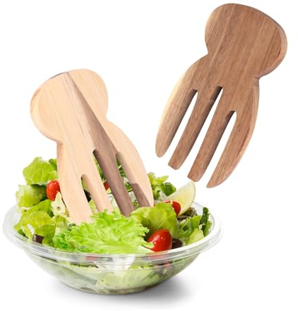 Thatyro Set mit 2 Salathänden aus Holz, 17,8 cm, Akazienholz, Servierutensilien aus Holz zum Werfen, Servieren, Nudeln, Obst, Küchenzubehör