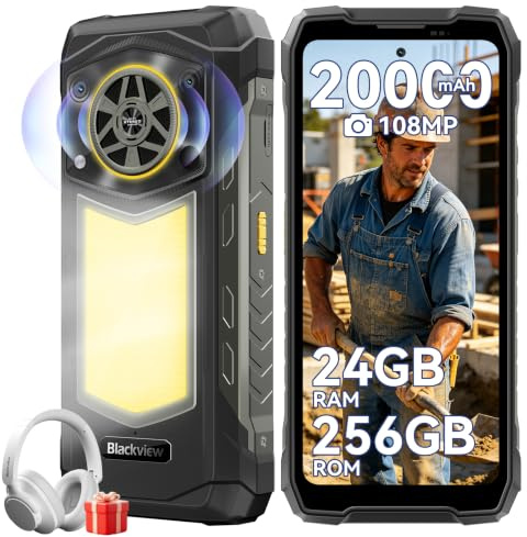 Blackview ROCK 5 Rugged Smartphone, 20000mAh Business Phone, 24GB+256GB/2TB Android 16 Smartphone Rugged, 108MP+50MP+20MP Visione notturna, 6.78 FHD+ Display 120Hz IP69K, NFC/OTG/GPS/3 Anni Garanzia