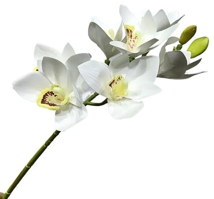 HUFFA Künstliche Cymbidium-Orchideen – 7er-Pack realistische Kunstblumenpflanzen for Heimdekoration und Blumenarrangements | Realistische, schöne und elegante Kunstblumen(Weiß)