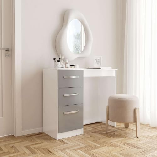 Birlea Lynx 3 Drawer Dressing Table High Gloss, White and Grey
