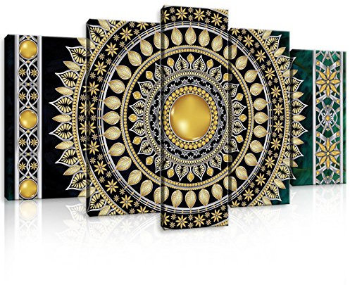 FORWALL Leinwandbild Wandbild Golden Mandala in Smaragd Bild Canvas S17 (100x60 (1x60x20, 2x50x20, 2x40x20)) AMFPS10121S17
