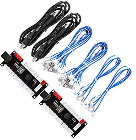 Guwarry 2-Player Zero Delay USB Encoder PC to HAPP Joysticks/HAPP Arcade Buttons for PC, MAME, Raspberry Pi, Arcade1Up - Three 5V Power Output for led Joysticks/LED Daisy Chain/LED Arcade Buttons