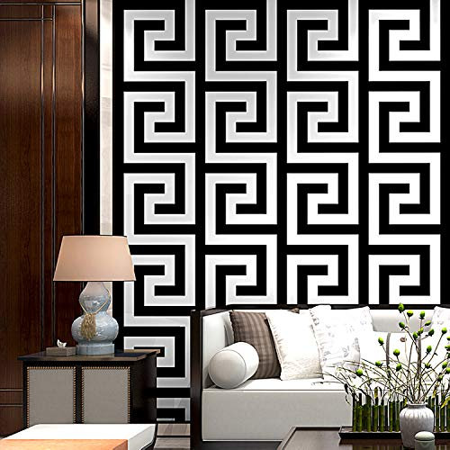 9.5X0.53M Traditional Chinese Black Gold White Waterproof Embossed Textured PVC Wallpaper Roll for Bedroom Livingroom 1.73' W x 31.2' L=5.035㎡ (54sq.ft) … (Black White)