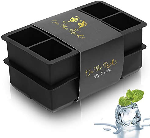 On The Rock's Silicone Ice Tray 2pack-Extra Large ice Cube Trays Silicone Mould-Easy Release Flexible BPA Free Moulds Oversize Design to Melt Slowly Perfect for Whiskey Spirits Cocktails Party Drinks