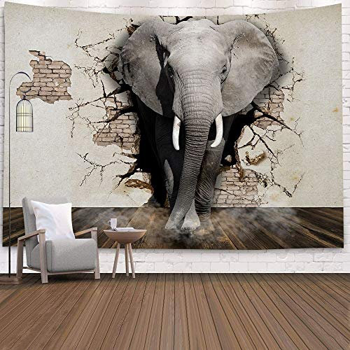 Morbuy Kreativ Tapisserie, 3D gemalt Graffiti Elefanten Druck Dekor Wandteppich Tapestry Wandbehang aus Polyster Wandtuch Tischdecke Meditation Strandtuch Yogamatte (230x180cm,3D grau)