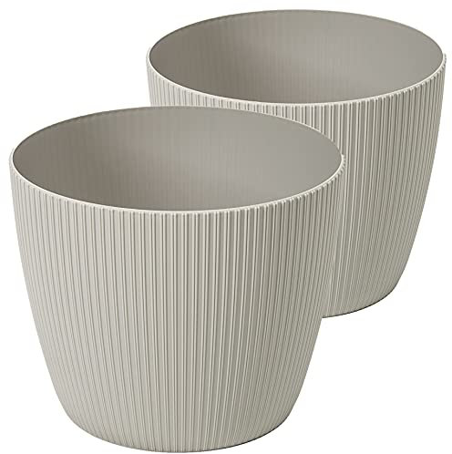 Tymar Blumentopf, 2er-Pack, Runde Form, Übertopf ((2pack) Beige, ø 21 cm)