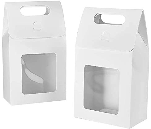 25 Stück Papiertüten Geschenktüten, Geschenktüten Papier, Stücke Papiertüte, Geschenktüten mit Griffen, Geschenktüte mit Fenster, für Partyverpackungen Geschenke, Bonbons, Kekse (Weiß)