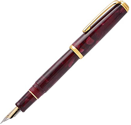 Hongdian N1 Dark Red Resin Fountain Pen, Extra Fine Nib Classic Pen, Includes Metal Box and Ink Converter Smooth Writing Pen