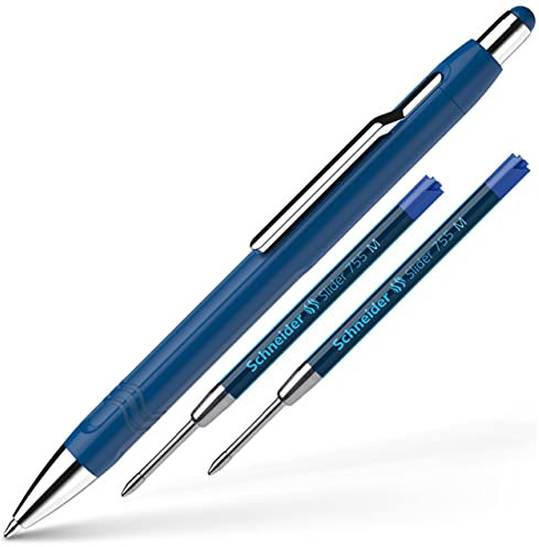 Schneider Epsilon Druckkugelschreiber (Strichstärke XB, Schreibfarbe: blau, dokumentenechte Mine) (dunkelblau + 2 Minen)