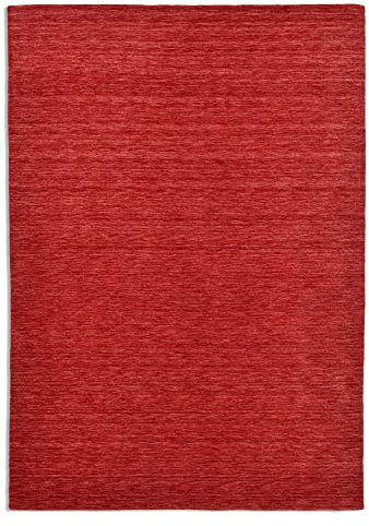 THEKO | Teppich Holi aus 100% Schurwolle | schlicht, zeitlos + modern | handgewebt | Farbe: Rot | 40x60 cm