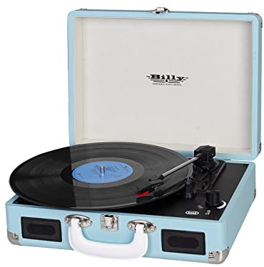 Trevi TT 1015 Billy Giradischi Portatile Stereo, Altoparlanti Integrati, Ingresso AUX-IN, Uscita Audio RCA, Presa Cuffia, Blu