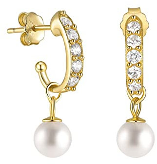 Homxi Ohrringe Creolen Damen,Damen Ohrringe 925 Silber C-Form mit Perlen Zirkonia Gold Creolen Ohrringe