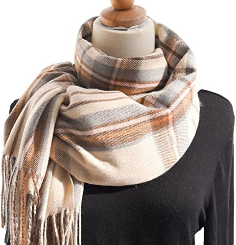 Schal Damen Herbst Kariert Groß Lang Kuschelig Schlupfschal Elegant Plaid Fransen Tartan Schal XXL Deckel Karo Herbst Winter Warm Weich Halstuch Deckenschal Cape Damenschal