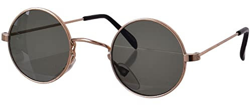 tevenger Nickelbrille Runde Nerd Hippiebrille Sonnenbrille UV400 Rund Damen Herren Zubehör Randfarbe Matt Gold Glas Braun