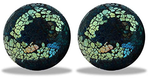 ZningEsxi 2 Stück Mosaikkugeln Glaskugeln Tischen Mittelstück solide Kugel Vasen Teller Schüsseln Glas Hochzeit Weihnachten Dekorative 6.5cm(Türkis)