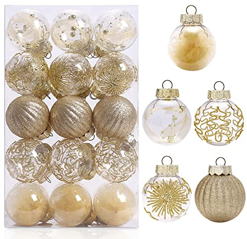 Fouriding Weihnachtskugel 30 Stück 6cm Weihnachtskugeln Klare Kunststoff Christbaumkugeln Hängende Dekoration für Weihnachtsbaumschmuck Dekoration (Gold)
