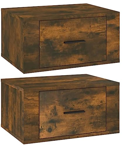 vidaXL 2x Wall-mounted Bedside Cabinets Bedroom Floating Bedside Wall Unit Floating Nightstand Wall Bedside Cabinet Smoked Oak 50x36x25 cm