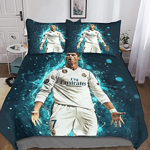 Zbeiba Bettwäsche 135x200 cm,Fußball Star Bettwäsche Set für Fans der Erwachsene Kinder Kissenbezug Bettbezug mit 3D Gedruckt Motiv(CL5,135x200+2 * 80x80)