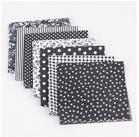 SHTGOI 7 Stück 25 x 25 cm Baumwollstoff Set Blume Lattice Patchwork Baumwolle Stoffe Paket Stoffreste Nähstoffe Stoffpakete für DIY Handgefertigte Nähen Quilten Kleidung Vorhänge Schwarz