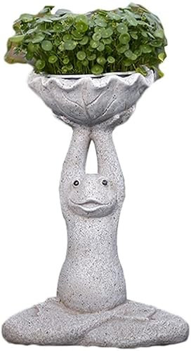 UZOURI Yoga-Frosch-Statuen, Pflanztopf, Harz-Tierfiguren mit Drainageloch, dekorative Blumentöpfe für den Garten(Color:A)