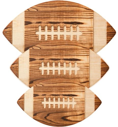 3 Pieces Football Cutting Board Football Serving Tray Hanging Football Gifts for Men Engraved Wooden Cutting Board Decoration for Kitchen Party Holiday Supplies Accessories, 3 Sizes (Dark Brown)
