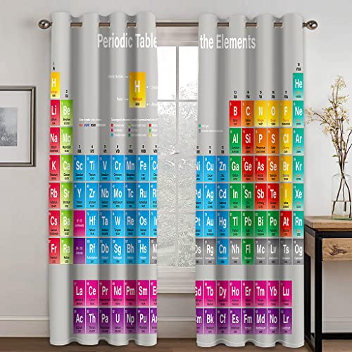MDKLXIDF Vorhang Blickdicht Periodensystem der chemischen Elemente Verdunklungsvorhänge Gardinen H 214 x B 132 cm 2er Set, Vorhang Verdunkelung mit Ösen für Schlafzimmer Wohnzimmer