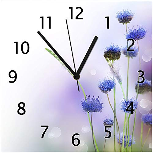 Wallario Design-Wanduhr Abstrakte lila Blume aus Glas, Motiv-Uhr Größe 30 x 30 cm, Schwarze Zeiger