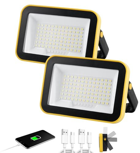 40W Rechargeable Work Light with Tripod Hole, 2400LM LED Work Light Battery Powered, Waterproof Portable Work Light Cordless Job Site Lighting 180° Rotate for Garage Camping Car Repairing 2 Pack