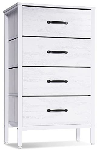 LYNCOHOME Kommode mit Schubladen aus Stoff, Sideboard TV Schrank mit 4 Stoffschubladen, Aufbewahrungsschrank Schubladenschrank Ordnungsmöbel für Schlafzimmer Küche Büro Flur