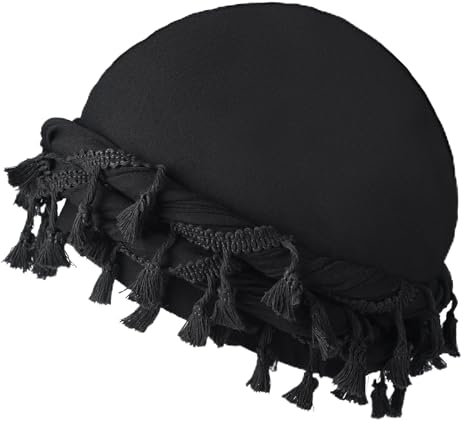 ELLEWIN Cotton Slouchy Beanie Hip-Hop Soft Lightweight Running Beanie Adult Dwarf Hats Chemo Cap for Men Women, Turban-schwarz, MEDIUM