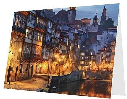 OUSIKA Old City Twilight Scenery Grußkarten mit weißen Umschlägen, 10,2 x 15,2 cm, Dankeskarten für alle Anlässe, Weihnachten, Urlaub, Hochzeit, Geburtstag