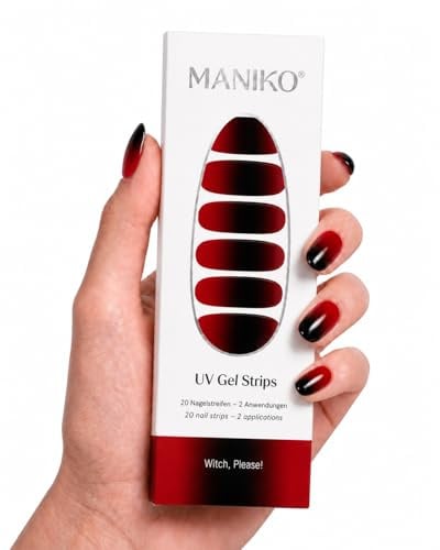 Maniko UV Gel Strips Witch Please! Rot – 20 UV Nagelsticker, 2 Anwendungen | UV Nagellack zum Kleben, selbstklebende Nagelfolie für natürliche Nägel, vegan & langanhaltend – Geschenk zu Geburtstag